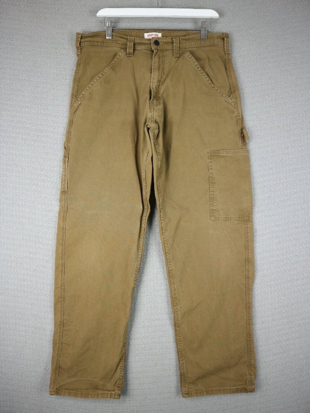Levi Strauss Signature Cargo Carpenter Style Khaki Pants Cotton Mens 34x32